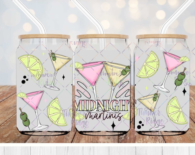 UV DTF Glass Can Wrap , Midnight Martinis Can Wrap, Floral Glass Tumbler Wrap , 16oz Tumbler Wrap