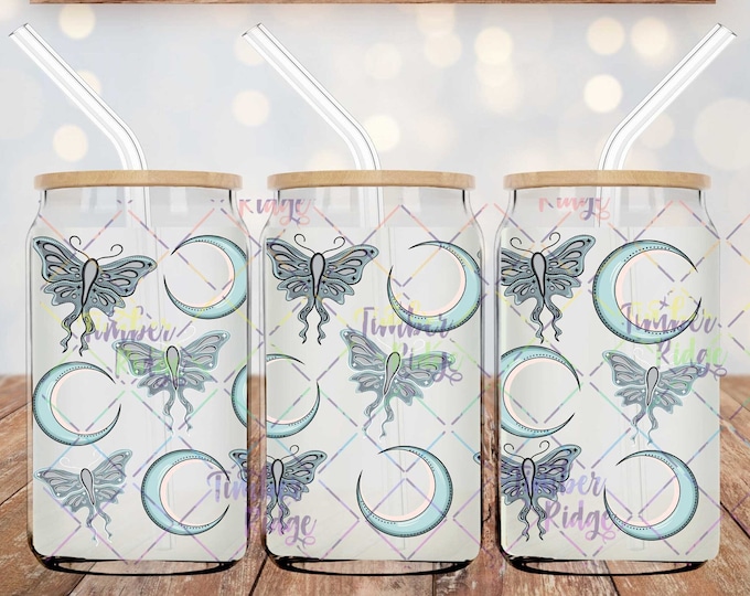 UV DTF Glass Can Wrap , Boho Moth Glass Can Wrap, Glass Tumbler Wrap , 16oz Tumbler Wrap , Moth Can Wrap