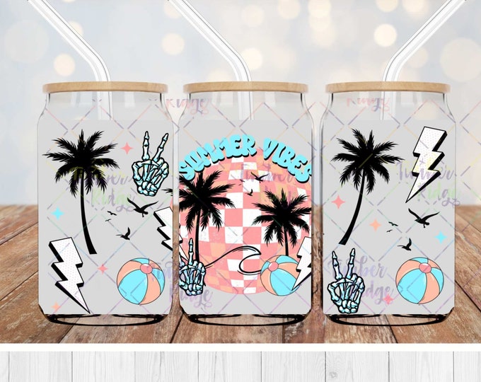 UV DTF Glass Can Wrap , Summer Vibes Can Wrap, Glass Tumbler Wrap , 16oz Tumbler Wrap