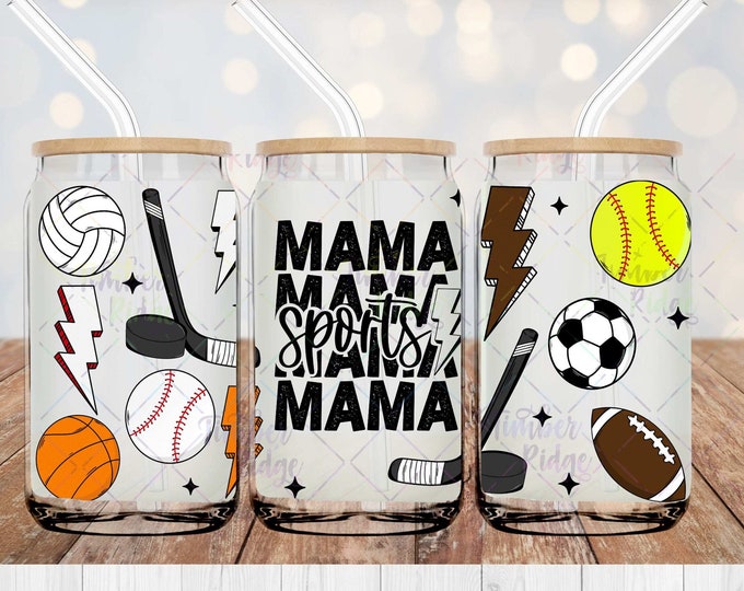 UV DTF Glass Can Wrap , Sports Mama Can Wrap, Glass Can Wrap , Sports Can Wrap , 16oz Tumbler Wrap