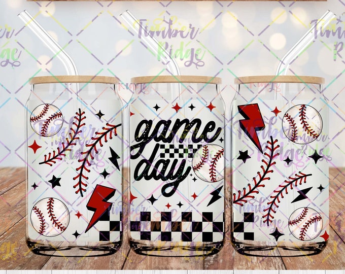 UV DTF Glass Can Wrap , Baseball Game Day Glass Can Wrap, Glass Tumbler Wrap , 16oz Tumbler Wrap