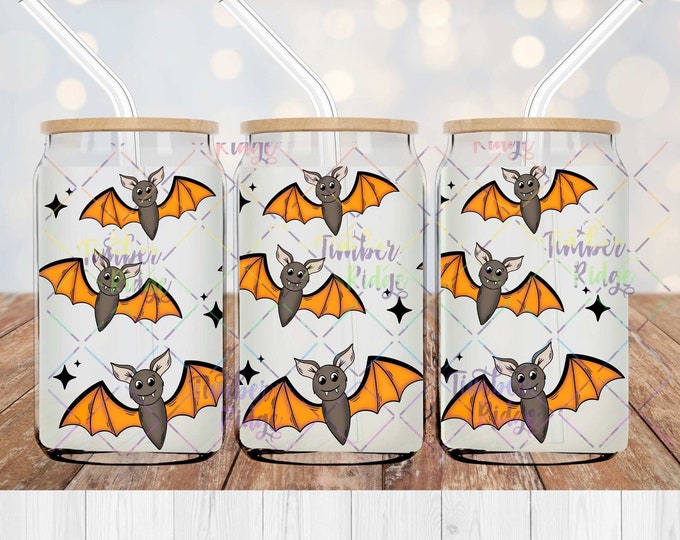 UV DTF Glass Can Wrap , Halloween Can Wrap, Glass Tumbler Wrap , 16oz Tumbler Wrap , Halloween Bats Can Wrap