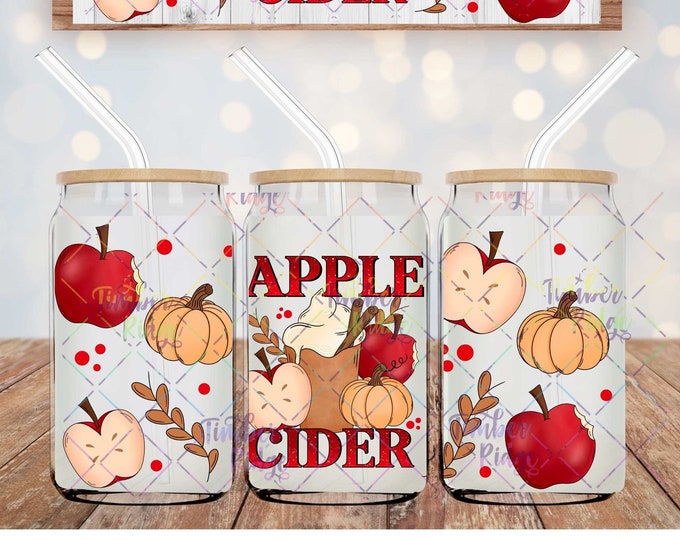 UV DTF Glass Can Wrap , Apple Cider Can Wrap, Fall Can Wrap , Glass Tumbler Wrap , 16oz Tumbler Wrap