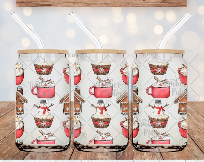 UV DTF Glass Can Wrap , Christmas Can Wrap, Fueled By Coffee and Christmas Glass Tumbler Wrap , 16oz Tumbler Wrap