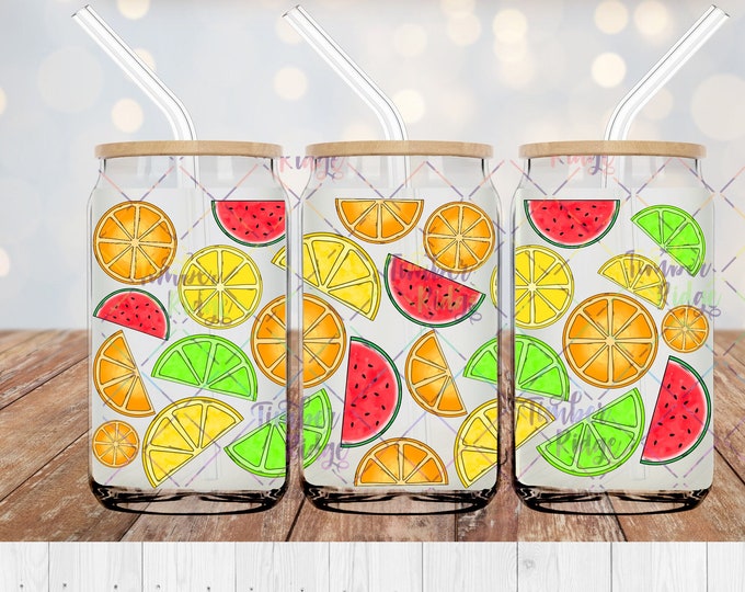 UV DTF Glass Can Wrap , Fruit Glass Can Wrap, Glass Tumbler Wrap , 16oz Tumbler Wrap