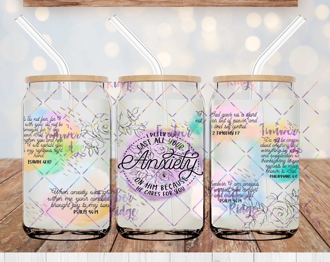 UV DTF Glass Can Wrap , Anxiety Glass Can Wrap, Glass Tumbler Wrap , 16oz Tumbler Wrap , Butterfly Can Wrap