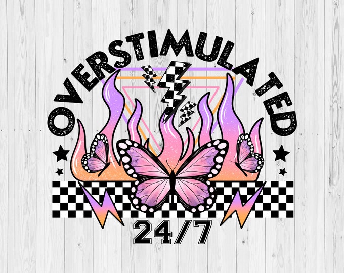 UV DTF Decal Overstimulated 24/7 UV Decal Printed Tumbler Decal