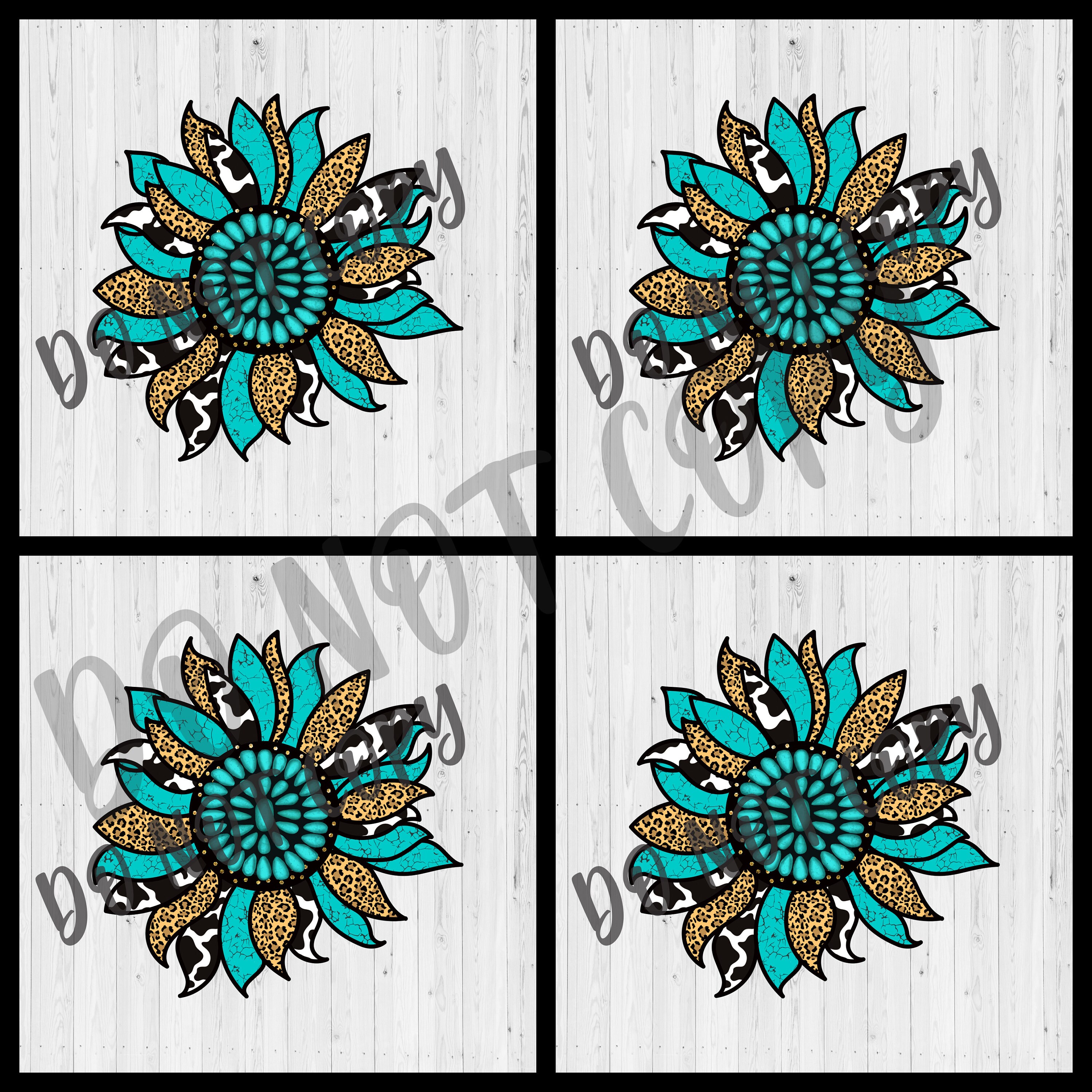 Clear Cast Decals , Leopard Turquoise Cow Print Sunflower Tumbler Decal