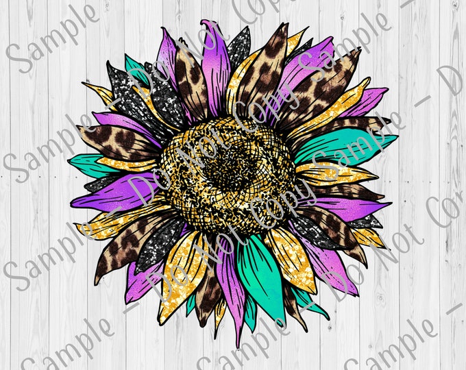 UV DTF Decal | Leopard Colorful Sunflower Tumbler Decal - UV Decal