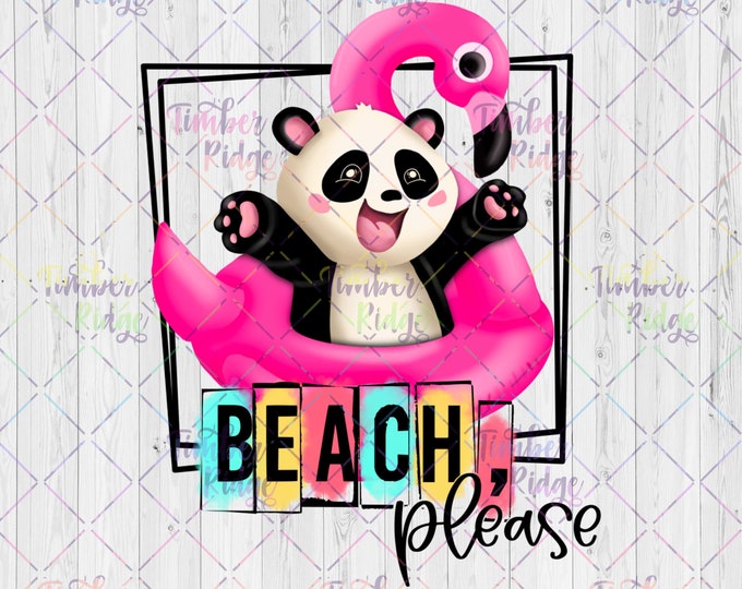 UV DTF Decal Beach Please -- Beach Please Panda Decal -- Tumbler Decal