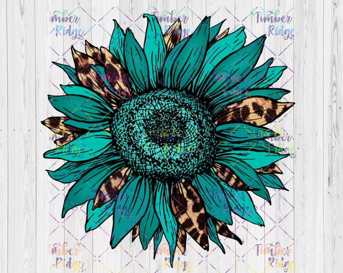 UV DTF Decal | Leopard Turquoise Cow Print Sunflower Tumbler Decal