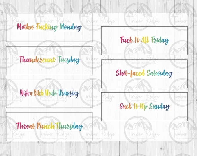 Digital Download - Sassy Days of the Week Pen Wrap , Pen Wrap Digital Downloads , Cuss Days of the Week Pen Wrap , Rainbow Pen Wrap