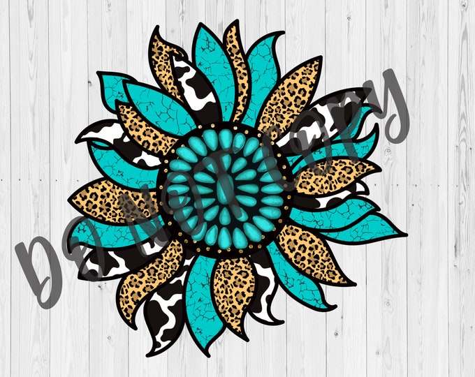 UV DTF Decal | Leopard Turquoise Cow Print Sunflower Tumbler Decal