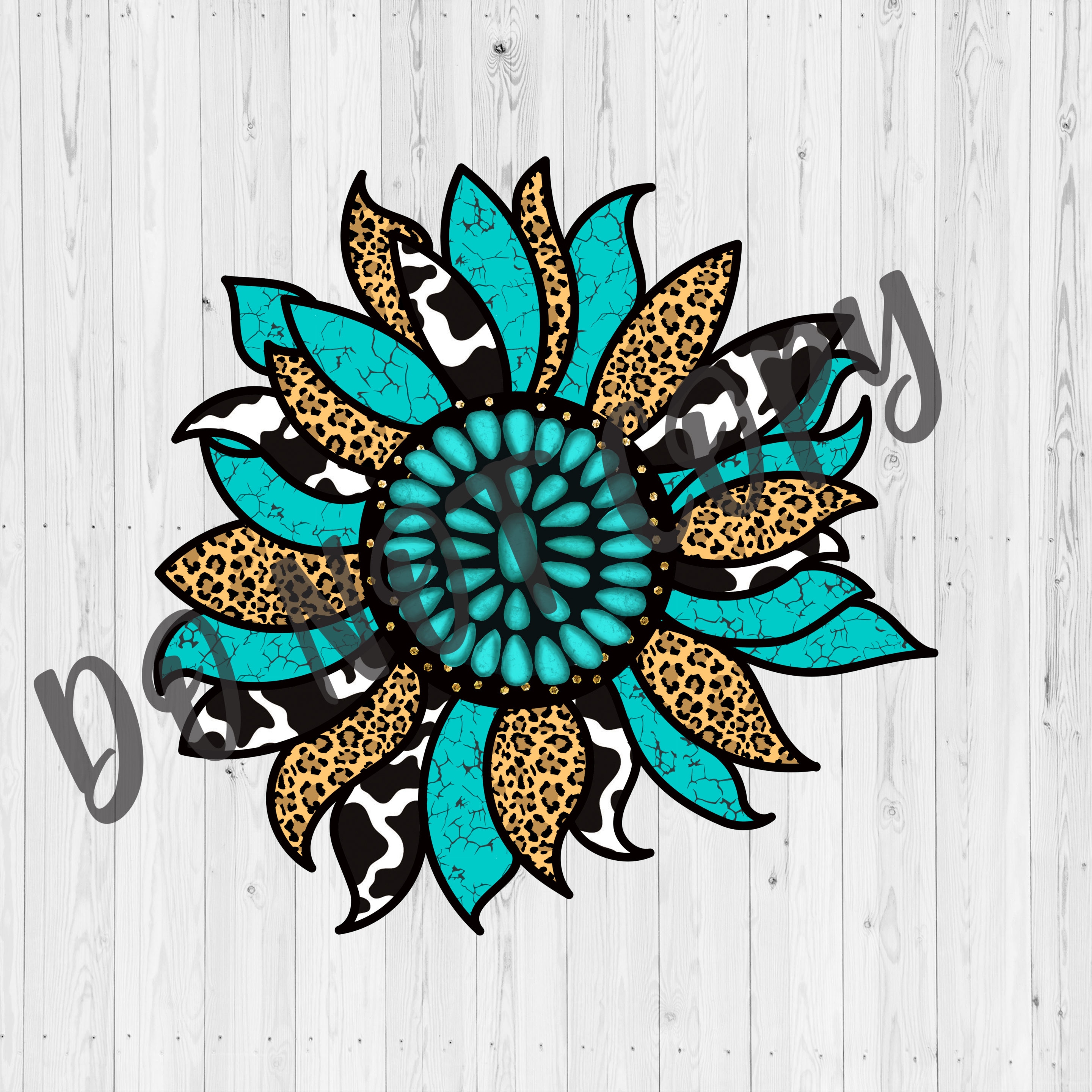 Clear Cast Decals , Leopard Turquoise Cow Print Sunflower Tumbler Decal