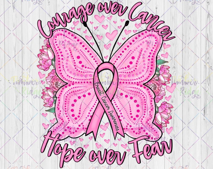 UV DTF Decal Courage Over Cancer Hope Over Fear Breast Cancer Decal Tumbler Decal