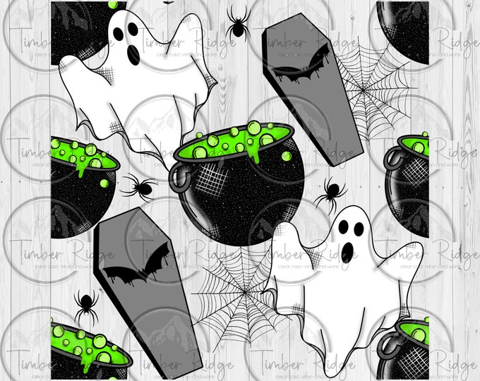 Spooky Ghost Cauldron Vinyl | Halloween Vinyl | Clear Cast Sheets | Printed Vinyl | Spooky Vinyl | Cauldron Ghost Pattern Vinyl