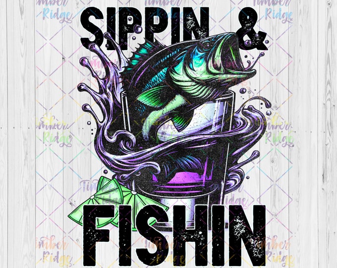 UV DTF Decal Sippin and Fishing Decal | Fishing Decal | Fish Tumbler Decal | UV Tumbler Decal