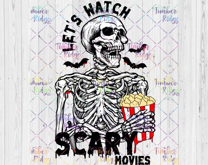 UV DTF Decal | Let's Watch Scary Movies | Skull Tumbler Decal