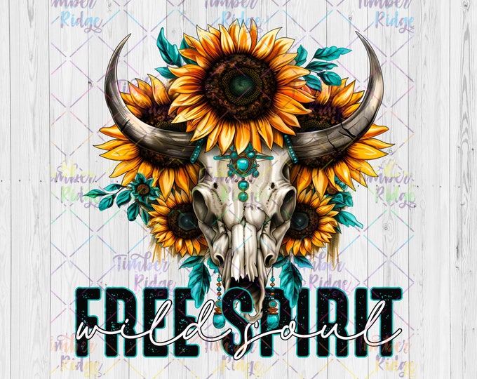UV DTF Decal Free Spirit Wild Soul Decal | Bull Skull | Cow Skull Decal | Skull Tumbler Decal | UV Tumbler Decal