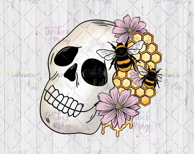 UV DTF Decal | Bee Skull and Flower Decal | Tumbler Decal