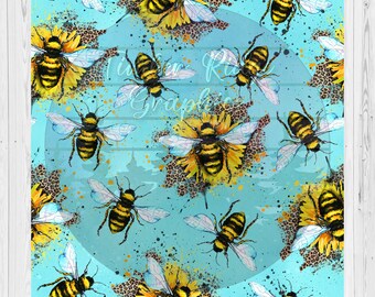 Blue Bees Pattern Vinyl - Clear Cast Sheets - Adhesive Vinyl