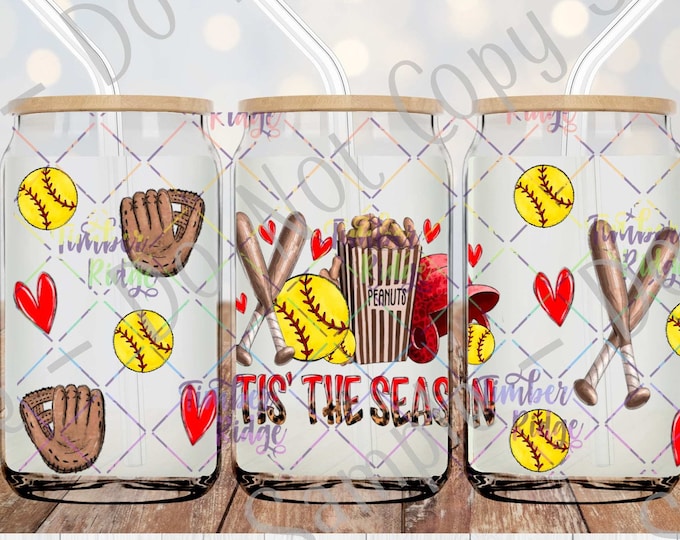 UV DTF Glass Can Wrap , Softball Can Wrap, Glass Tumbler Wrap , 16oz Tumbler Wrap