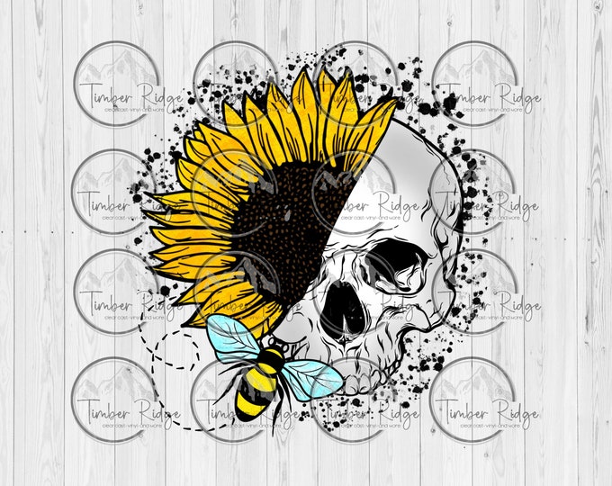 UV DTF Decal - Skull and Sunflower - Tumbler Decal - UV Decal