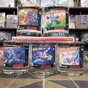 Mega Man Super Nintendo SNES Box Art Custom Whiskey Glasses