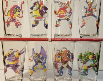 Set of 8 Mega Man X Super Nintendo SNES Bosses / Custom Pub Glasses / Rockman X