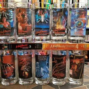 A Nightmare On Elm Street Movies 1 Through 9 And NES Box Art Custom Drinking Glasses