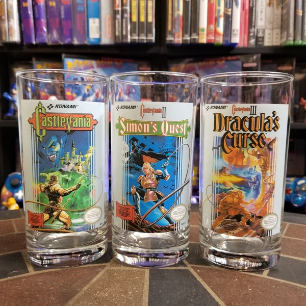 Castlevania 1, 2 and 3 Nintendo NES Box Art Custom Drinking Glasses