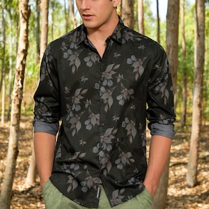 Handmade printed men shirt, Mens Long Shirt, Mens Button up Long Sleeve, Hawaiian Shirt Men, Gift for men, Summer Mens Clothes, Men Top