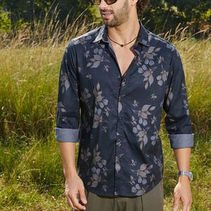 Men button up, Printed floral men shirt, Long sleeve 90&#39;s men shirt, Summer shirt, Hawaiian Shirt Men, Gift for men, Traveling men shirt