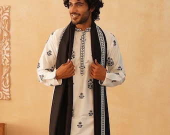 Embroidered Silk Kurta Pyjama Set - Men's Wedding Outfit