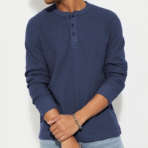 Men waffle henley shirt| Cotton crew neck henley| Button down henley shirt| long sleeve mens t shirt| 70s vintage henley shirt| Gift for him
