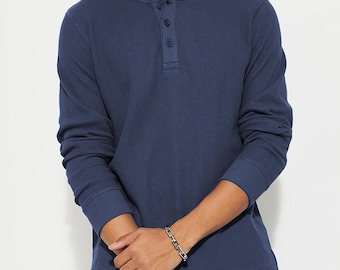 Chemise de nuit à rayures henley - jusqu'au 8 XL, bleu marine