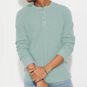 Men waffle henley shirt| Cotton Button shirt| Button down henley shirt| long sleeve mens t shirt| 70s vintage henley shirt| Gift for him