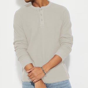 Camisa henley con diseño de gofre para hombre/ Camisa de algodón para hombre/ Camisa henley con botones/ Camiseta de manga larga para hombre/ Camisa henley vintage de los años 70/ Regalo para él