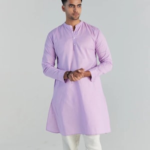 Lavender Airy Linen Long Kurta, Linen men&#39;s kurta, Solid kurta, Ethnic Indian kurta for men, M,XL,2XL,3XL,4XL kurta, Summer men button kurta