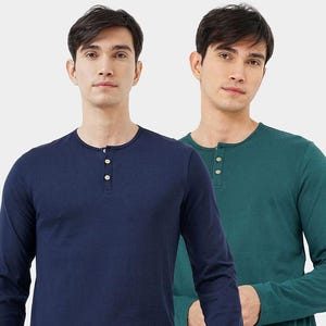 Men Cotton henley shirt| Pack of 2 henley Shirt| Button down henley shirt| long sleeve mens t shirt| 70s vintage henley shirt| Gift for him