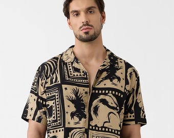 Tropical Viscose Button-Up Shirt: Men's Short Sleeve Resort Wear