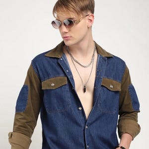 Jeanshemd Männer, Handgemachtes Vintage kariertes Flanellhemd für Männer, Warmes schweres Flanellkragenhemd für Männer, Männer Geschenk Flanell Shacket, Schenken Sie ihm