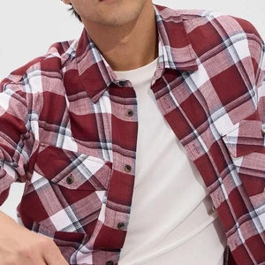 Handgemaakt geruit flanellen herenshirt, flanel overshirt voor mannen, button-down flanellen herenshirt, vrouwen oversized flanellen shirt, cadeau voor hem
