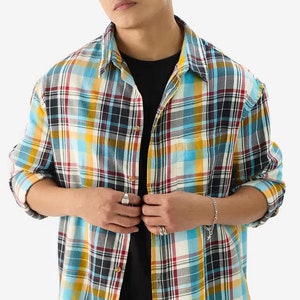 Plaid flannel men's shirt, Flannel over shirt for men, Button down men flannel shirt, Boyfriend flannel shirt, Valentines day gift, Men gift