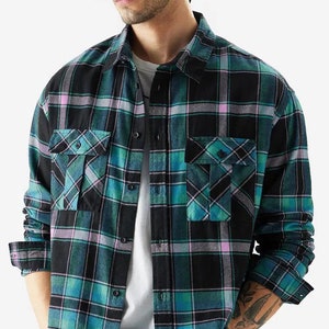 Plaid flannel men's shirt, Flannel over shirt for men, Button down men flannel shirt, Boyfriend flannel shirt, Valentines day gift, Men gift