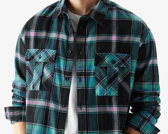 90s Vintage Plaid Flannel Shirt: Cotton Wool Blend, Double Pocket