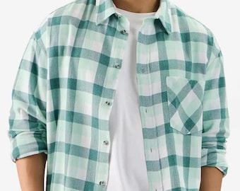 90s Vintage Plaid Flannel Shirt: Cotton Wool Blend, Double Pocket