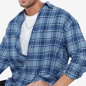 Plaid flannel men's shirt, Flannel over shirt for men, Button down men flannel shirt, Boyfriend flannel shirt, Valentines day gift, Men gift