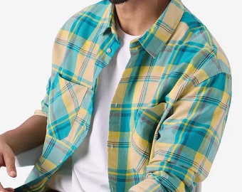 Handmade Plaid Wool Blend Flannel Shirt: 90s Vintage Style