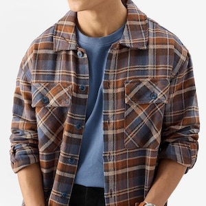 Männer Vintage Wolle kariertes Flanellhemd, warme schwere Flanelljacke, Männer kariertes Hemd, Flanell Shacket für Männer, Männer Winterjacke, Geschenk für ihn